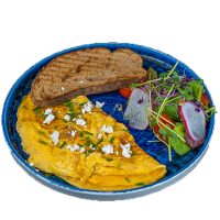 Kecskesajtos, szarvasgombás omlett